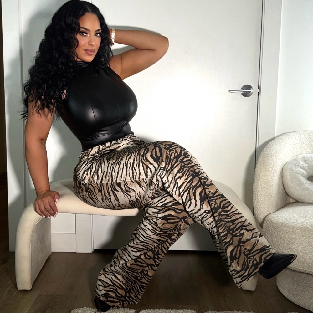 TALL Taupe and Black Zebra-Print Wide Leg Pants